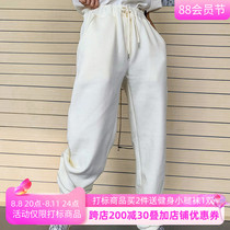 White sports pants female loose lean feet spring and autumn pure cotton plus fitness thicker high waist trousers 2022 new models