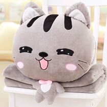 Blanket Cat pillow car pillow quilt dual-purpose coral velvet waist pillow cushion air conditioning quilt nap three-in-one
