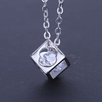 Pure silver S925 silver necklace simple silver cube inlaid with a magic square sleeve chain