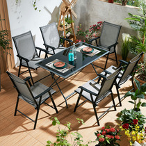 Outdoor folding tables and chairs Balcony leisure milk tea shop coffee Wrought iron tables and chairs three or five sets of tables and chairs combination kit