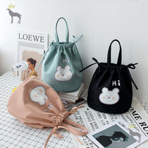 Canvas bag schoolgirl cute portable small cloth packed lunch box Round bento bag with rice drawstring bundle pocket