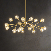  All-copper light luxury chandelier Living room minimalist modern minimalist crystal molecular lamp Personality creative multi-head net red bedroom lamp