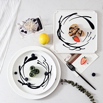 Ink and wash style ceramic flat plate Square Western restaurant creative dish Hotel plate poetry and painting Ink ink style plate