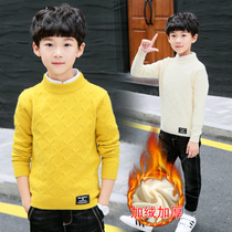 Boys sweater autumn winter 2020 New plus velvet padded childrens winter wear half high collar Middle big boy bottoming sweater