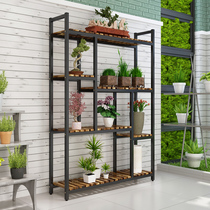  Simple balcony flower rack shelf Wrought iron solid wood multi-layer flower pot rack Indoor flower rack Floor-to-ceiling hanging orchid flower rack