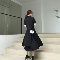 Pure colour 100 lap dress 2020 new summer collection waist display slim fairy pop short sleeve black style Balloon Skirt