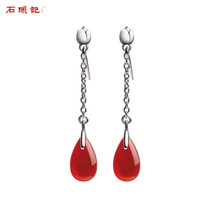 Stone stone flower red agate earrings female earrings female studs earrings holiday gifts earrings silver long simple EAR thread