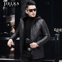 Mink leather jacket mens coat of arms whole mink with cap Buffy mink liner leather jacket Hainen deer leather striped genuine leather clothing jacket