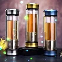 Heat-resistant with lid male filter tea water Cup separated double business glass cup tea cup double head thickening