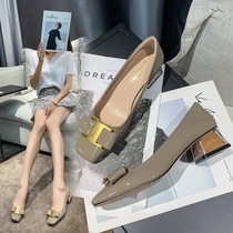 High Heels Shoes Women 2022 Spring Autumn Season New Square Head Square Buttons Youth Wedding Shoes Women Shoes 100 Hitch Heel Coarse Heel Shoes