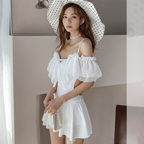  Sexy swimsuit womens 2021 new belly cover and thin Korean net celebrity fairy fan hot spring resort ruffle swimsuit