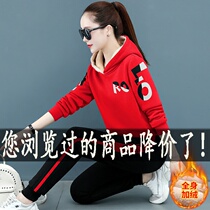 Lamb fluff sports suit womens autumn winter new fashion designer gush thicken sweaty dressing casual wear two sets