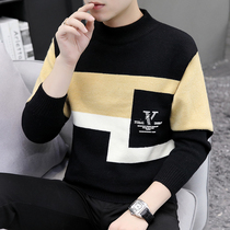 Mens sweater half high collar autumn and winter collar knitted base shirt Korean slim trend mens interior line clothes