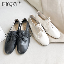 Small white shoes Summer thin women genuine leather breathable Inn wind small leather shoes 100 lap flat bottom shoes soft leather lace single shoes