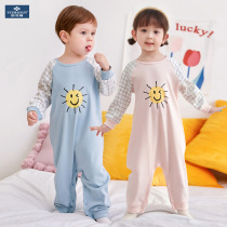 Childrens one-piece pajamas Spring and autumn and summer baby one-piece long-sleeved romper pure cotton boy and girl baby home clothes