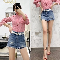 Denim skirt pants female Korean version of hole Slim culottes 2019 spring new shorts retro high waist hot pants