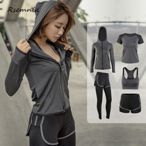 Rsemnia loose thin yoga suit womens short-sleeved cardigan hooded gym morning running suit breathable quick-drying clothes