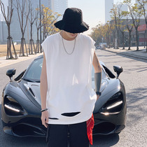 Hong Kong Tide Cards Summer Sleeveless Cave T-shirt Male Bf Trend Easy Vest and Port Wind Student Leisure Bottoms Jersey