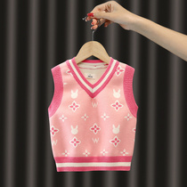 Children knit waistcoat fur coat autumn winter girl 2022 new foreign air girl autumn clothing outside wearing gush knitted vest
