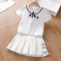 Girl White Suit Short Sleeve Short Skirt Summer Child Clothing 2022 New Ocean Gas Children Women Baby Two Sets Clothes