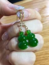 Natural Xinjiang Hotan Jasper gourd earrings 18K gold inlaid womens ice through spicy green protection safe ear hook