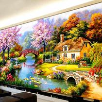 Dream home Cross Stitch garden cottage European new small living room large pastoral landscape landscape painting line embroidery