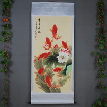 The new Chinese style framed calligraphy painting in the hall painting celebrity hanging painting Chinese painting rural lobby decoration painting lotus nine red fish upwards