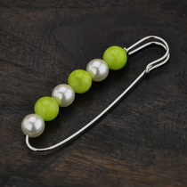 Retro green chalcedony pearl brooch pin sweater scarf accessories National style Korean fashion men and women handmade accessories