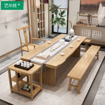 Art rice iron log board tea table and chair combination solid wood meeting guest kung fu tea table Zen new Chinese simple coffee table