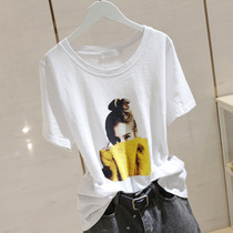 Korea Net red White short sleeve T-shirt female 2021 summer New loose thin bamboo cotton top ins Super fire