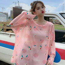 Swimsuit blouse can be used for super large size 200kg long sleeve T-shirt female Korean version loose fat mm mesh