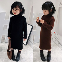 2020 Autumn Winter Dress New Woman Foreign Air Knit Sashimi With Long Dress Children High Collar Hairy Line Bottom Skirt