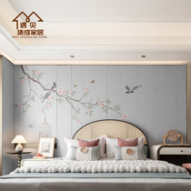 New Chinese style flowers and birds bamboo and wood fiber integrated wallboard warm bedroom TV background wall decoration gusset whole house customization