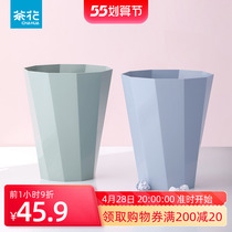 Tea Flower Large Number of Plastic Home Kitchen Living Room Toilet Office Dorm Room No Cover Trash Can Creative Trash Cans