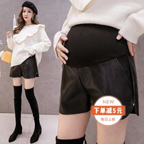 Angel mommy ~ maternity pants Autumn new fashion pure cotton pu leather pants wear wild maternity belly pants shorts