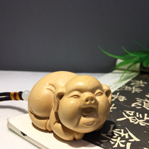 Small leaf boxwood carved blessing pig hand play Chinese living room home decoration handmade cute pet zodiac ornaments