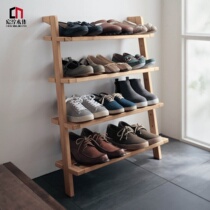 Japan-style simple solid wood shoe rack multilayer home separator shelf storage rack leaning against wall Nordic shoe rack dust-proof