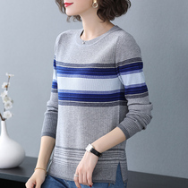 Autumn Winter New Goat Hair Sweatshirt Woman Sleeve Head Hit Color Knit Undershirt Sweater Woman Loose Color Slim Inner Lap Striped Blouse