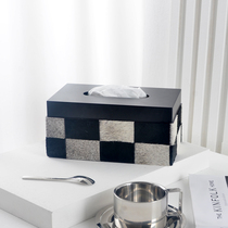 Leather horsehair checkerboard tissue box ornaments medieval light luxury new Chinese living room coffee table black and white ash paper box