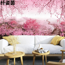 Dream Pink Cherry Blossom 3D Wallpaper Three Sheng III Peach Blossom Mural Bedroom Wedding House Guest House Backdrop Wall Wallpaper