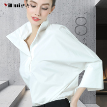 White Shirt Lining Collar 70% Sleeves Professional Women Dress Blouse Big Code Slim Fit 2022 Spring New 100 hitch