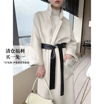 SOULKISS imported limited Australian wool tsuen handmade 1304 stitches bat sleeve double-sided woolen water ripple coat women