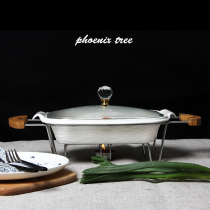 Ceramic steamed toast fish plate double ear deep dish large warm dish dish European creative Western dish dish microwave tableware soup pot