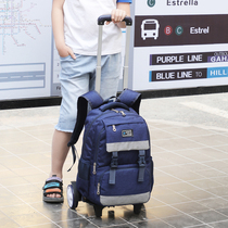 Hand Pulled Trailer Six-wheeled Tie-Tie Bag Middle School Students Large Capacity Boys Elementary School Students 3-6 Grade Climbing Waterproof