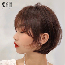 Wig female short hair real hair full headgear natural round face repair face handsome neutral sweet cute temperament real hair