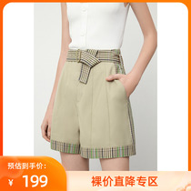LILY summer new splicing bump color plaid slim-skinny shorts casual pants woman 120220C5198
