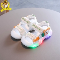 Baotou baby childrens sandals girls light up the big boys  shoes summer 2021 new soft-soled little princess childrens shoes