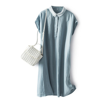 Japanese high-end Japanese 2020 export tail single women's art linen cotton linen doll collar dress women's summer