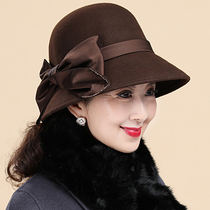 Middle-aged wool hat lady winter mother big hat brim bow middle-aged elderly grandmother hat hat basin hat