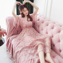 Pregnant Women summer dress long loose flared sleeve floral chiffon dress fairy tide mother summer long skirt